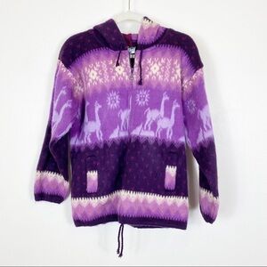 Yari Artesanias Wool Zip Up Hooded Jacket Purple Size XS
